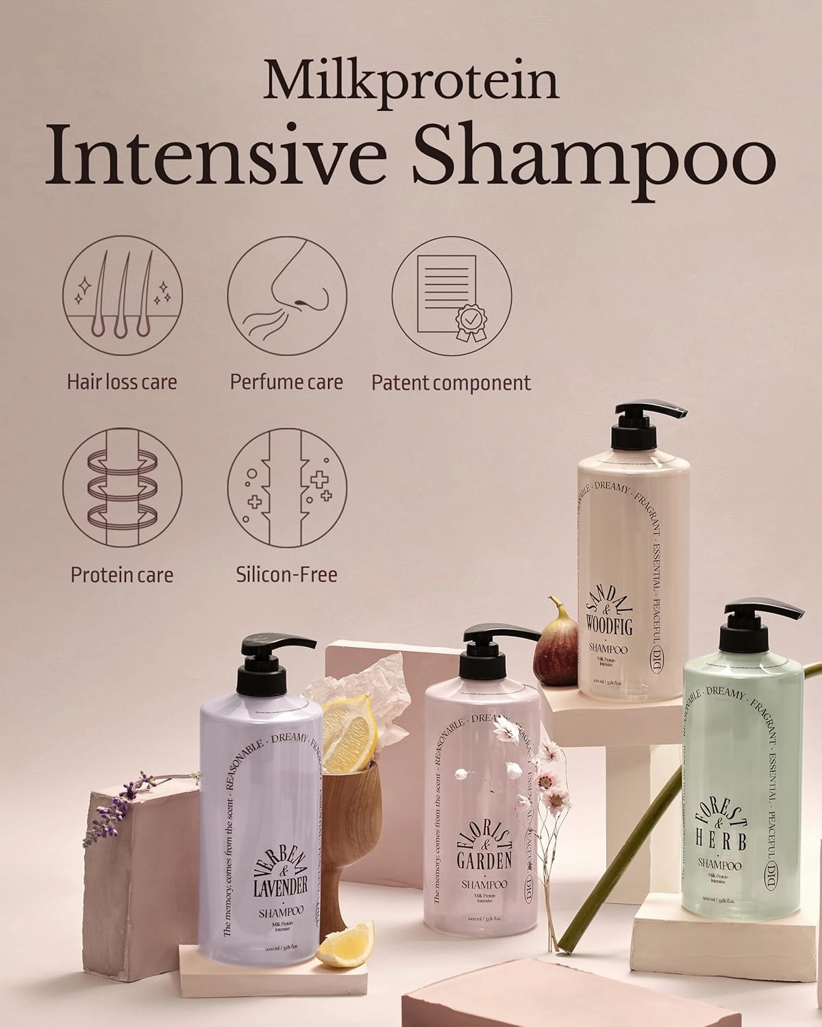 ODID Milk Protein Intensive Korean Shampoo - Volumizing and Hair Loss Relief Perfume Shampoo for Damaged Hair - Cozy Wood & Fig Scent - pH5.5 Scalp Purifying, 16.9 fl.oz.