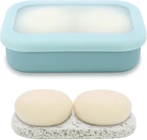 OLAMAR Solid Shampoo Bar Holder,Silicone Travel Soap Case,Enhanced Leak Proof Soap Container with Drainage Layer Soap Holder, Suitable for Bathroom,Camping and Gym (Blue, Large)