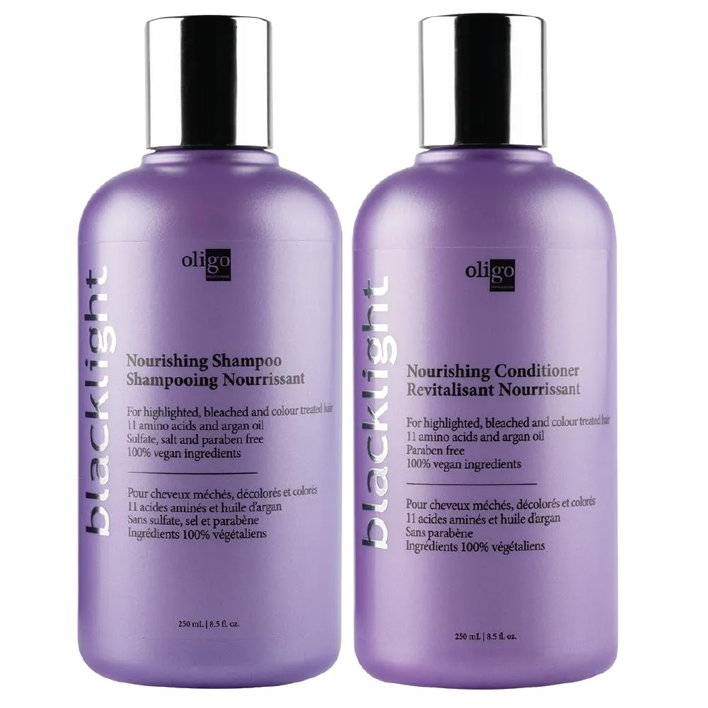 Oligo Professionnel - Blacklight Nourishing Shampoo & Conditionner for blondes - Sulfate-Free - Vegan - For color treated hair- Hydrating formula with Argan oil - 8.5 oz DUO BUNDLE