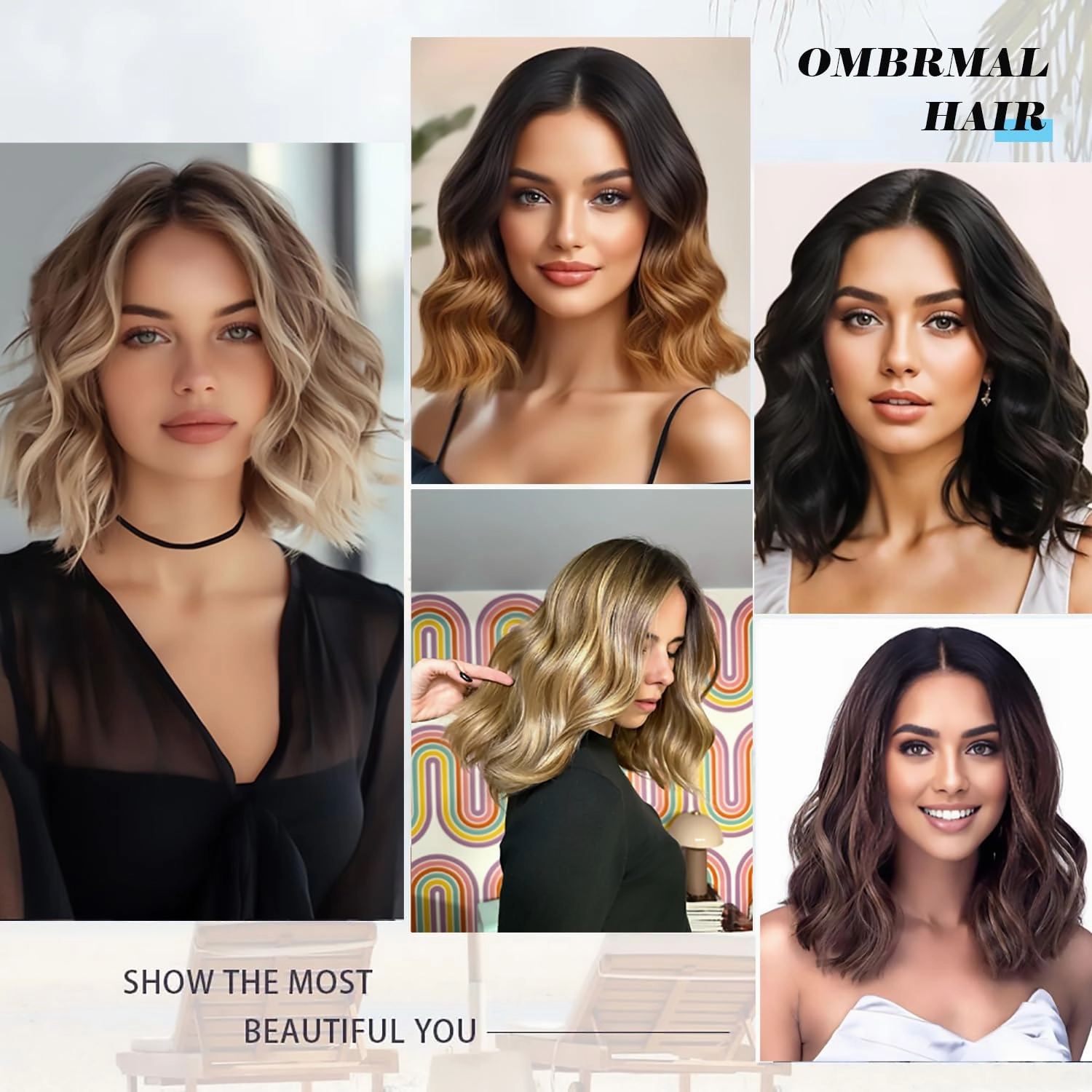 Ombre Blonde Short Wavy Wigs for Women Middle Part Lace Hairline Bob Wig Synthetic Hair 14 Inch Highlight Natural Hair for Daily Party Use