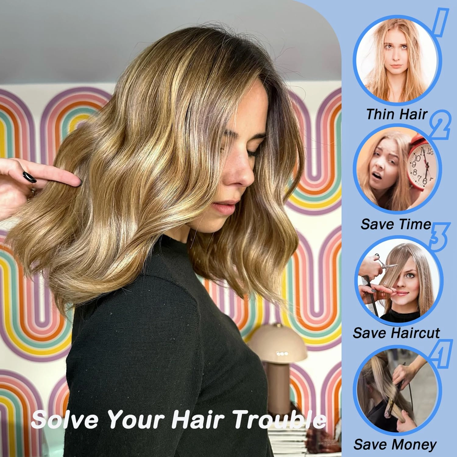 Ombre Blonde Short Wavy Wigs for Women Middle Part Lace Hairline Bob Wig Synthetic Hair 14 Inch Highlight Natural Hair for Daily Party Use