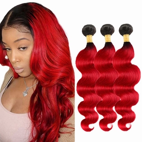 Ombre Human Hair Bundles Red Body Wave Human Hair Bundle 26 28 30 Inch Fire Red 3 Bundles Unprocessed Brazilian Virgin Two Tone Black and Bright Red Human Hair Bundles