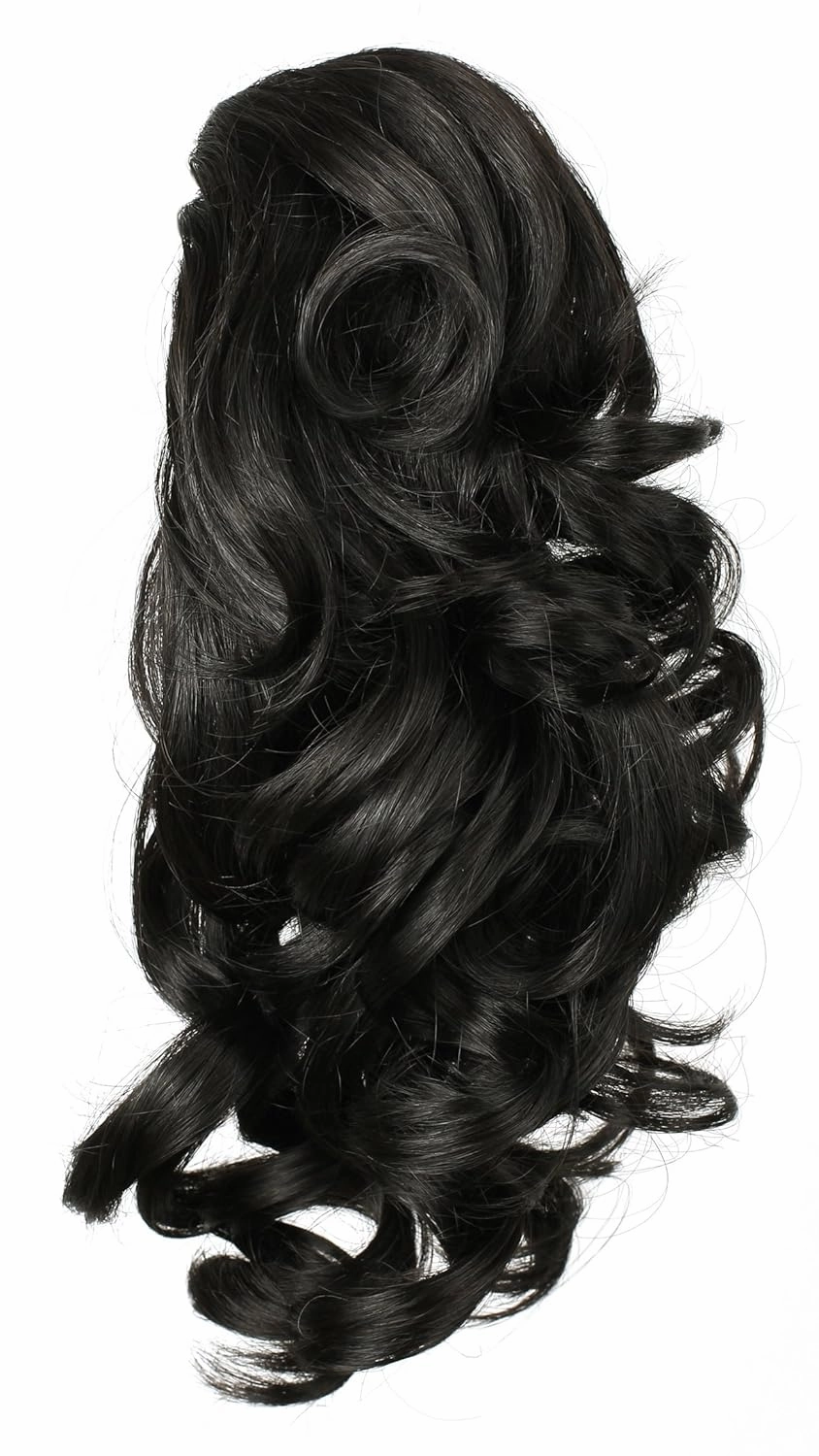 Onedor 12" Synthetic Fiber Natural Textured Curly Ponytail Clip In/On Hair Extension Hairpiece (2# - Darkest Brown)