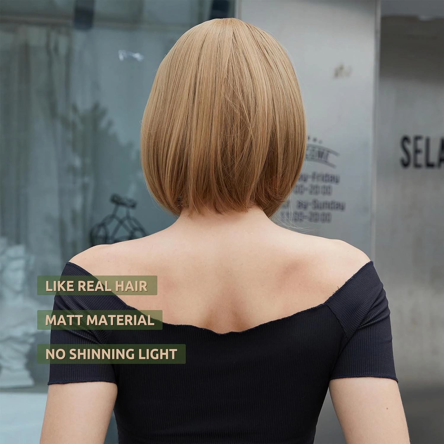 Onpep Bob Wig with Bangs Brown Highlight Short Straight Natural Looking Wigs for Women Shoulder Length Heat Resistant Synthetic Blonde Wigs
