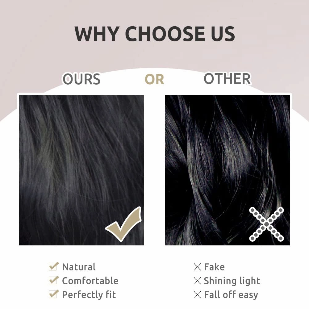 Onpep Bob Wig with Bangs Darkest Brown Short Straight Wigs for Women Shoulder Length Heat Resistant Synthetic Natural Color Wigs