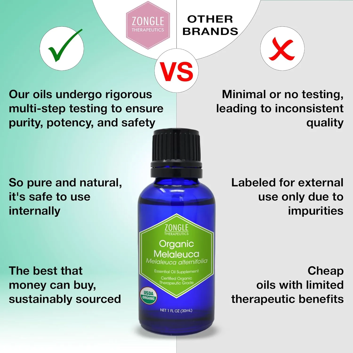 Organic, Tea Tree, Melaleuca, Oil, Food Grade – 100% Pure, Tea Tree Essential Oil, by Zongle Therapeutics, 1 OZ