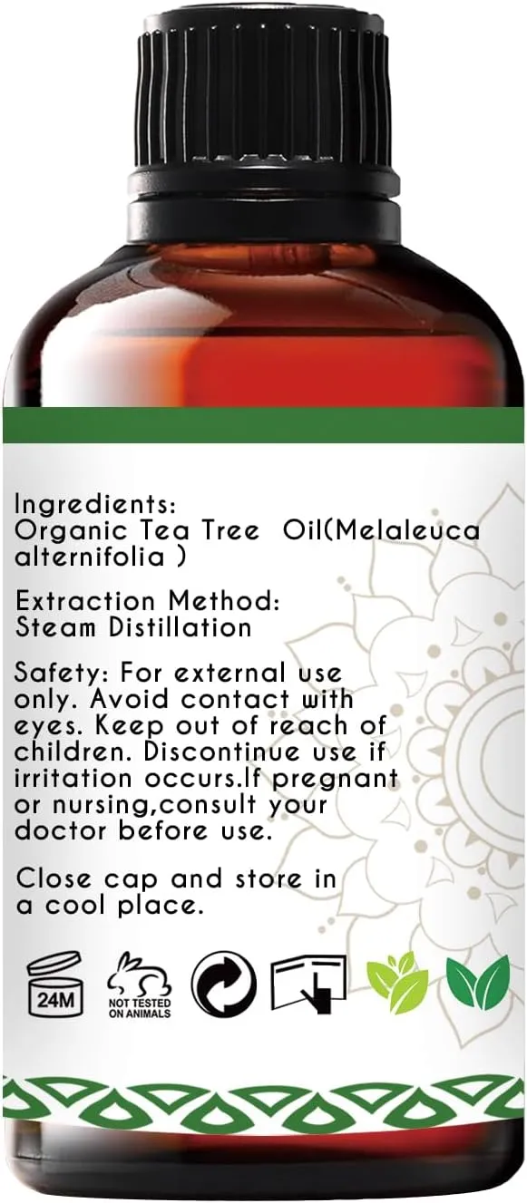 Organic Tea Tree Oil for Skin, Hair, Face, Scalp, Nails, 100% Pure Australian Tea Tree Essential Oil for Spray, Diffuser -1 Oz
