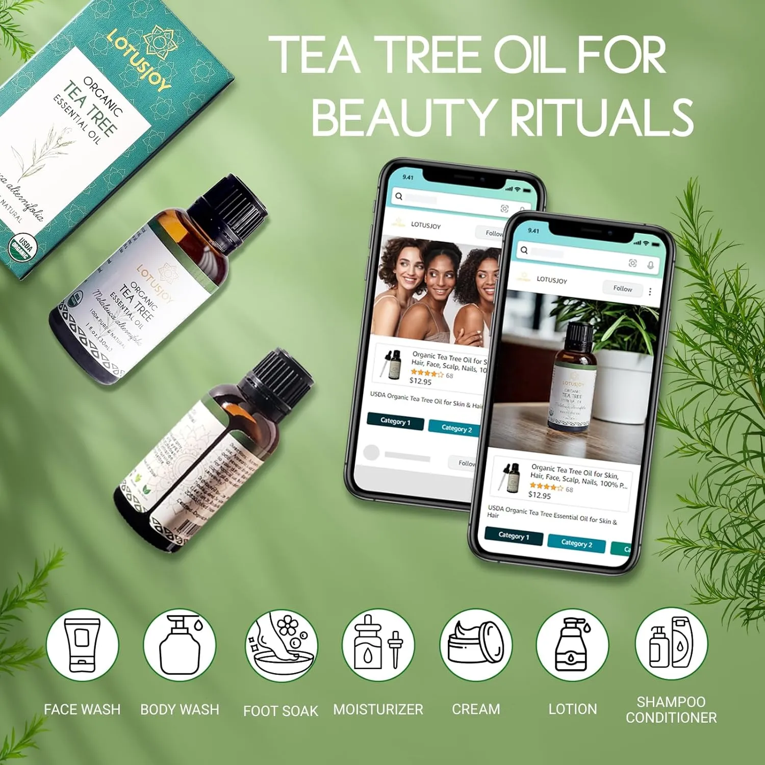 Organic Tea Tree Oil for Skin, Hair, Face, Scalp, Nails, 100% Pure Australian Tea Tree Essential Oil for Spray, Diffuser -1 Oz