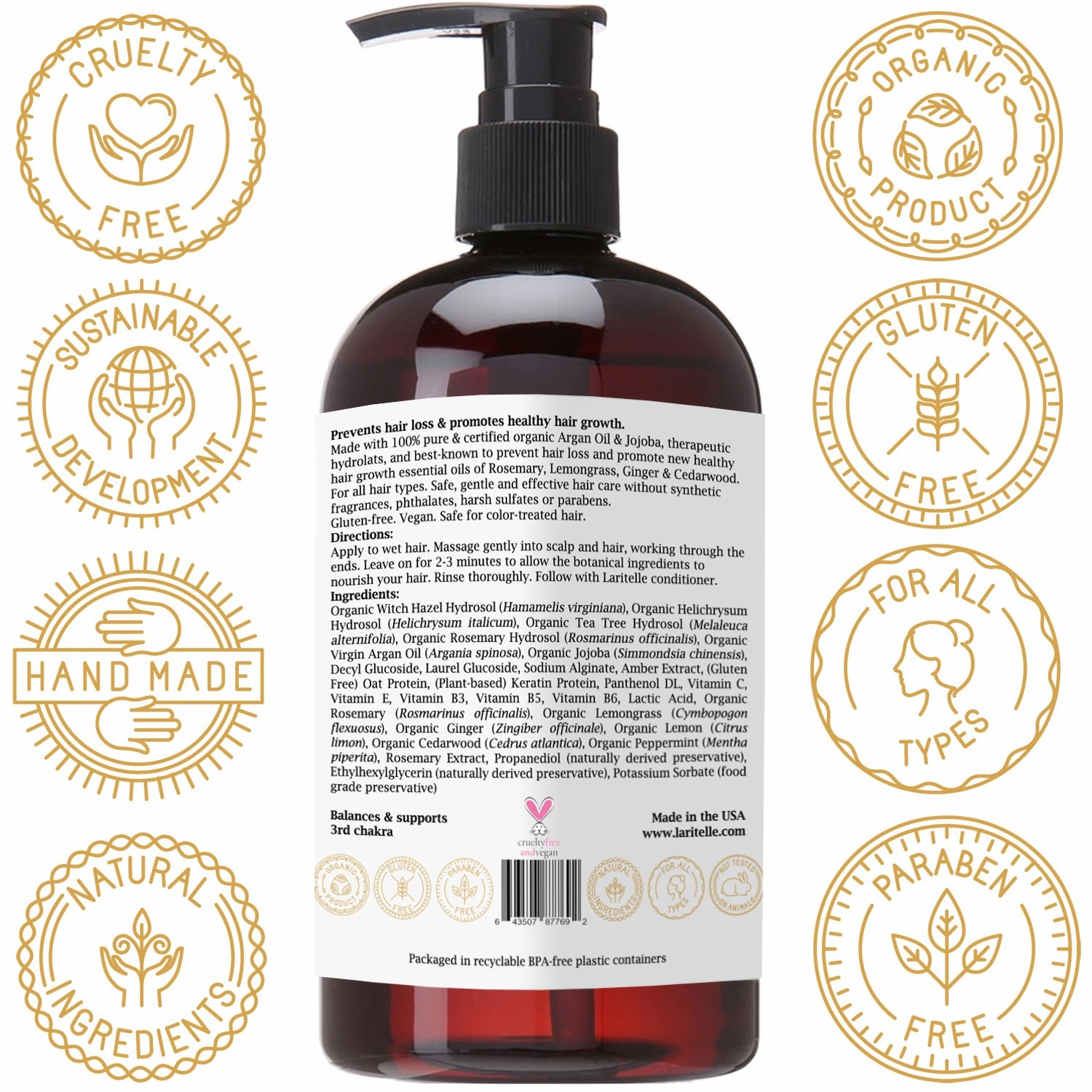 Organic Anti-Thinning Shampoo Diamond Strong | RECOMMENDED BY DERMATOLOGISTS for Hair Loss Prevention | Strengthening, Follicle Stimulating | Argan, Rosemary, Lemongrass, Ginger & Cedarwood