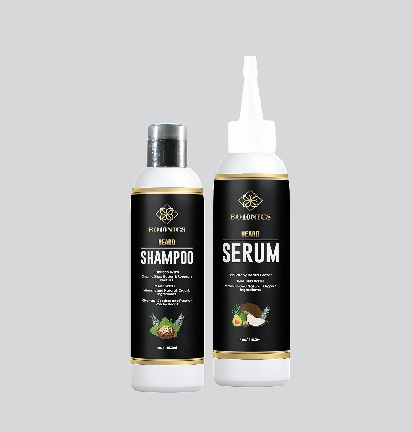 Organic Beard Oil & Shampoo Combo -For Beard Patches Growth with All Natural Ingredients and Vitamin E– Professional Beard Serum for Beard Regrowth, Fuller and Thicker Beard – Reduce Breakage and Intense Moisturizing – 4fl oz