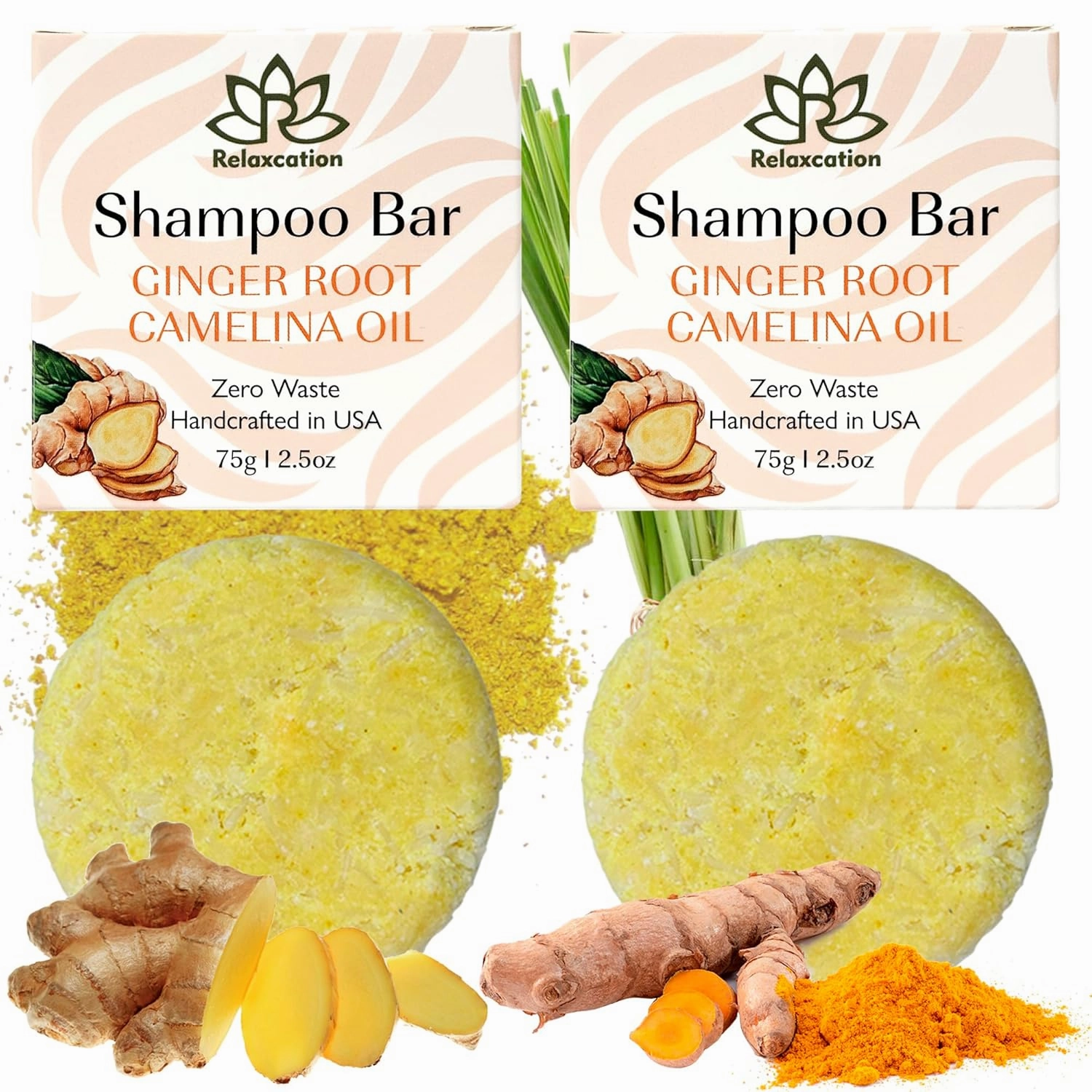 Organic Ginger Hair Growth Solid Shampoo Bar for Regrowth Hair | GINGER ROOT, CAMELINA OIL, TURMERIC, LEMONGRASS | Anti Hair Loss Shampoo, Anti-Dandruff and Anti-Itching | USA MADE (2 pack)