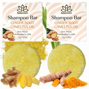 Organic Ginger Hair Growth Solid Shampoo Bar for Regrowth Hair | GINGER ROOT, CAMELINA OIL, TURMERIC, LEMONGRASS | Anti Hair Loss Shampoo, Anti-Dandruff and Anti-Itching | USA MADE (2 pack)