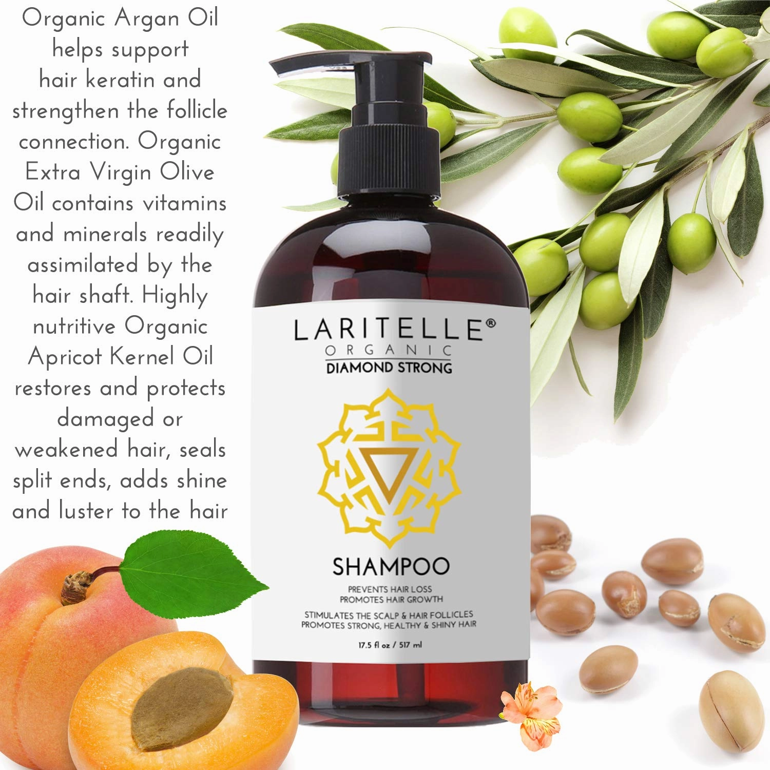 Organic Shampoo 17.5 oz. Argan Oil, Ginger, Cedarwood. Promotes Hair Growth, Prevents Hair Loss. GF
