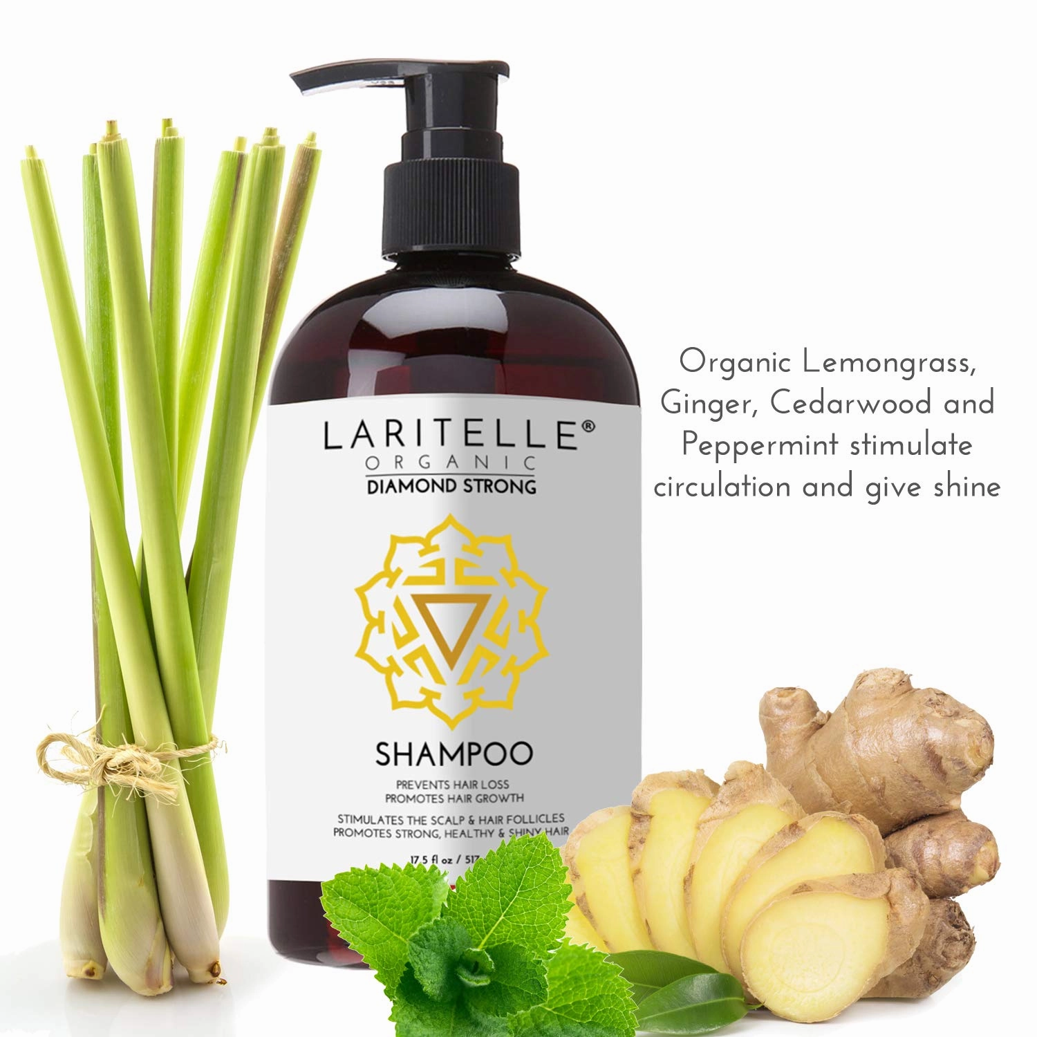 Organic Shampoo 17.5 oz. Argan Oil, Ginger, Cedarwood. Promotes Hair Growth, Prevents Hair Loss. GF