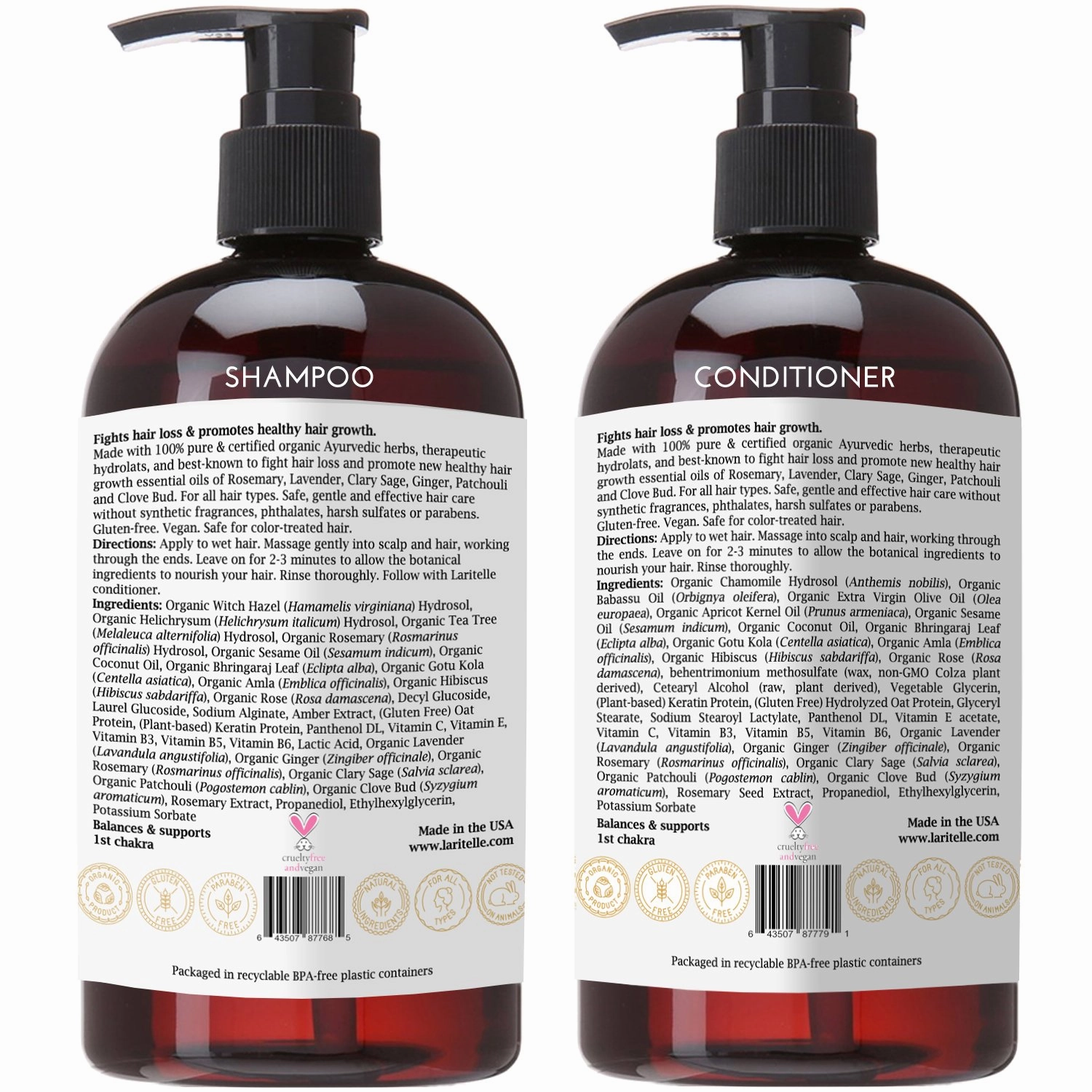 Organic Shampoo 17 oz   Conditioner 16 oz | Prevents Hair Loss, Promotes Hair Growth | Ayurvedic Herbs, Lavender, Ginger & Rosemary | NO GMO, Sulfates, Gluten, Alcohol, Parabens, Phthalates