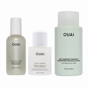 OUAI Cape Town Bundle – Hair Thickening Spray (6 Fl Oz), Scalp Serum (2 Fl Oz), Anti Dandruff Shampoo (10 Fl Oz) – Volume, Scalp Health & Flake Control