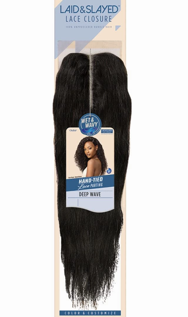 Outre Laid & Slayed Lace Closure Short, Medium Length Wet & Wavy Style Unprocessed Human Hair Pieces - WET&WAVY DEEP WAVE LACE PARTING PIECE 14 (NBRN)