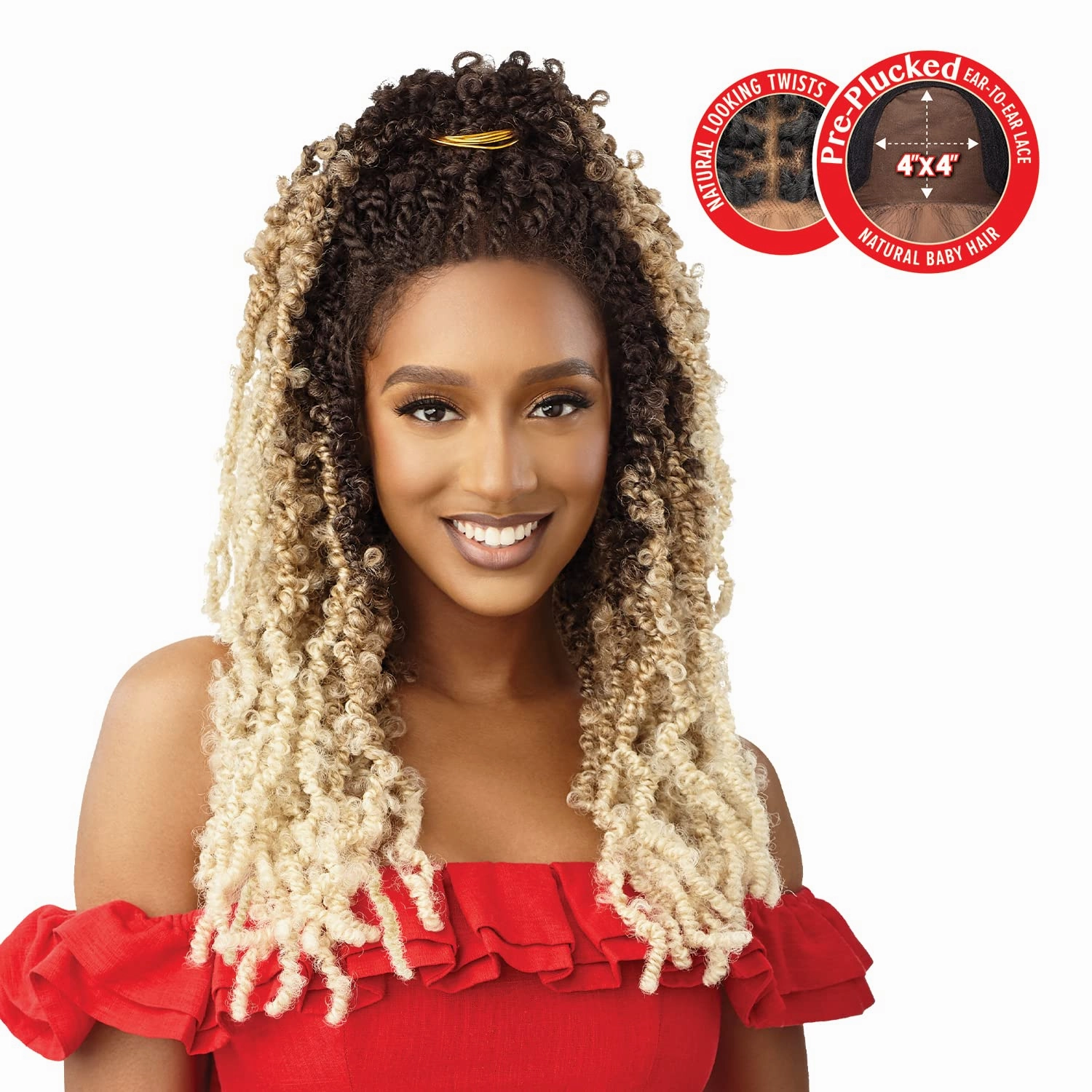 Outre Synthetic Twisted Up 4X4 HD Braid Lace Wig - BUTTERFLY BOMB TWIST 24 (Color:1 Jet Black)