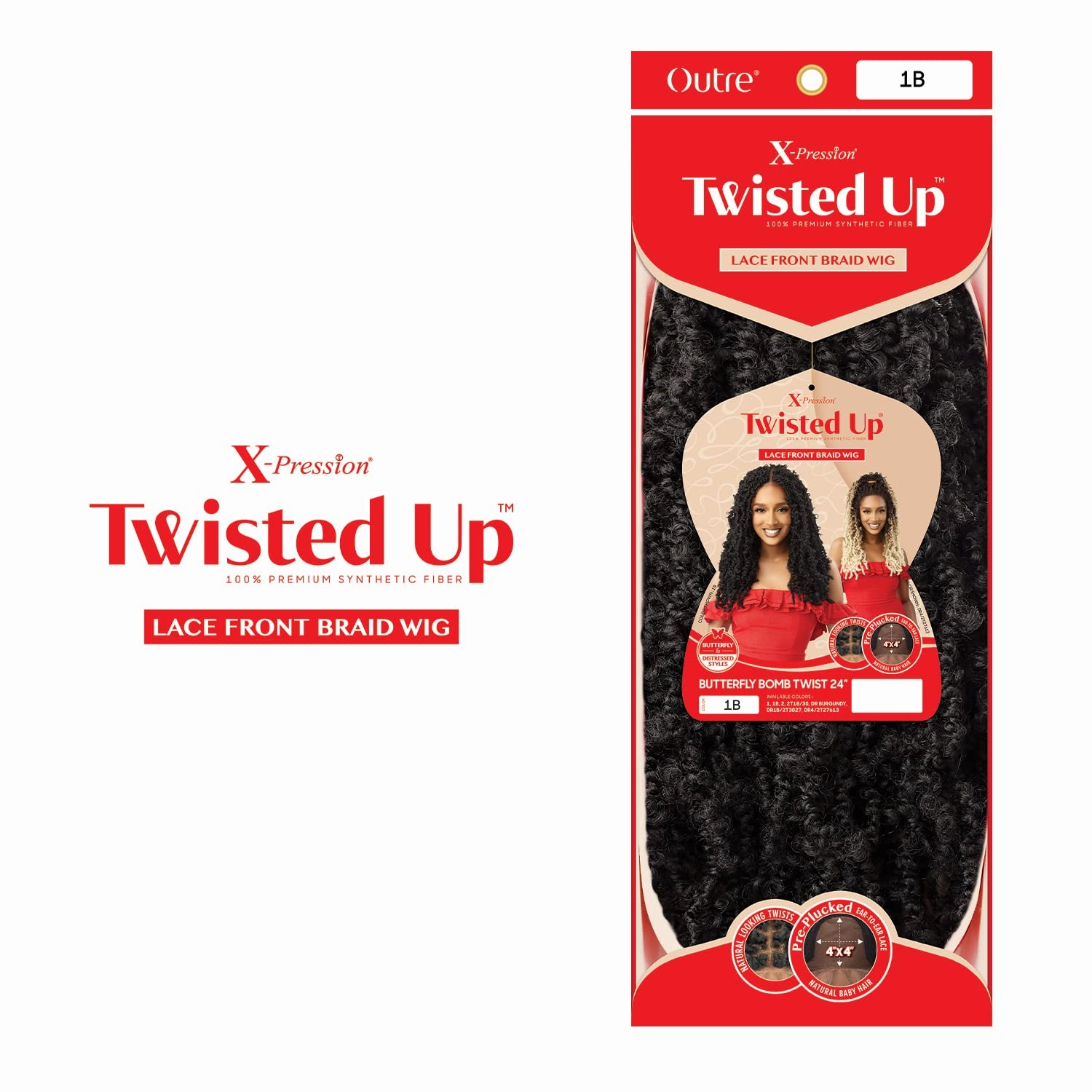 Outre Synthetic Twisted Up 4X4 HD Braid Lace Wig - BUTTERFLY BOMB TWIST 24 (Color:1 Jet Black)