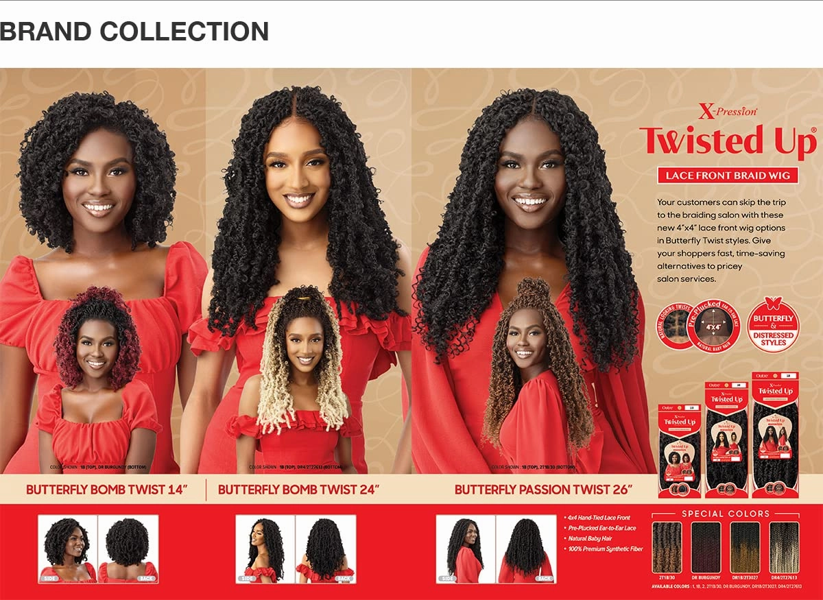 Outre Synthetic Twisted Up 4X4 HD Braid Lace Wig - BUTTERFLY BOMB TWIST 24 (Color:1 Jet Black)