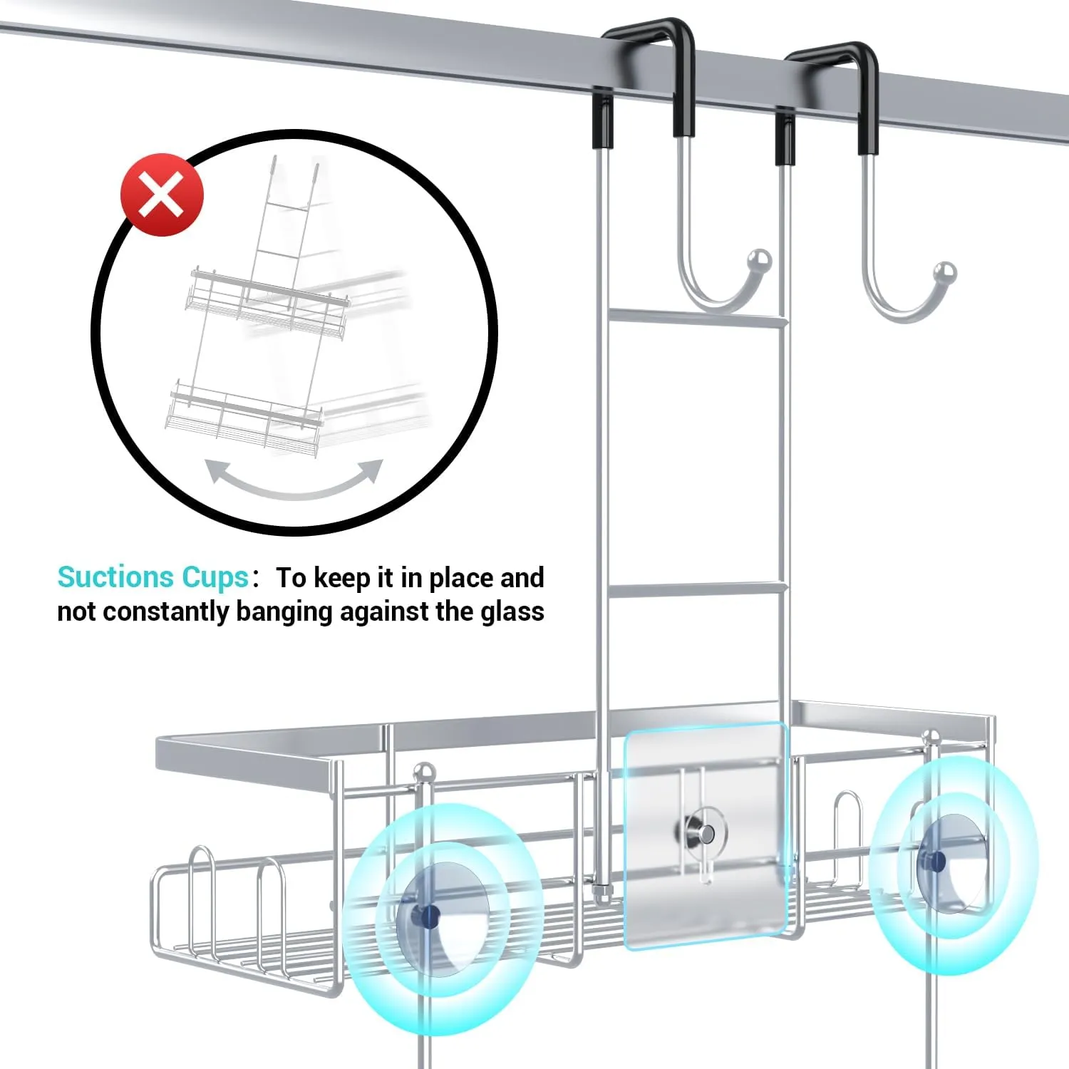Over the Door Hanging Shower Caddy: Rustproof Hanging Organizer over the Door - No Drilling Bathroom Rack for Inside Shower Chrome