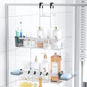 Over the Door Hanging Shower Caddy: Rustproof Hanging Organizer over the Door - No Drilling Bathroom Rack for Inside Shower Chrome