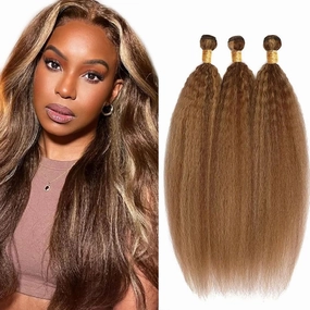 P427 Highlight Blonde Bundles Human Hair Brown Kinky Straight 3 Bundles 24 26 28 Inch Unprocessed Brazilian Virgin Honey Blonde Yaki Straight Human Hair Extensions