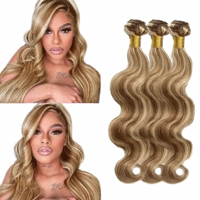 P4613 Bundles Ombre Brown Body Wave Human Hair Bundle Two Tone Color 4 Brown Mixed With Blonde Bundle Highlight 613 Body Wave 3 Bundles 14 16 18 Inch 300G