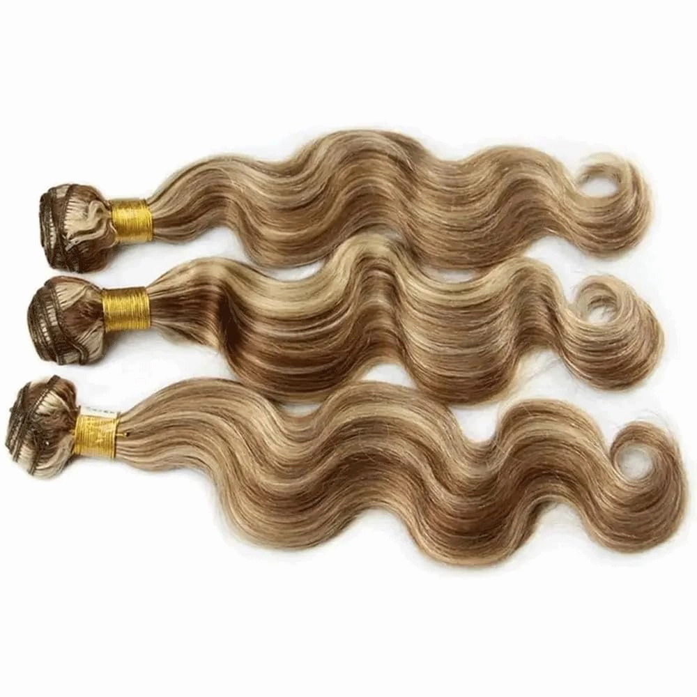 P4613 Bundles Ombre Brown Body Wave Human Hair Bundle Two Tone Color 4 Brown Mixed With Blonde Bundle Highlight 613 Body Wave 3 Bundles 14 16 18 Inch 300G