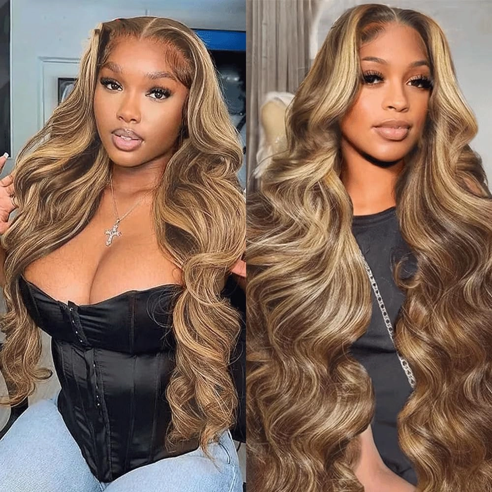 P4613 Bundles Ombre Brown Body Wave Human Hair Bundle Two Tone Color 4 Brown Mixed With Blonde Bundle Highlight 613 Body Wave 3 Bundles 14 16 18 Inch 300G