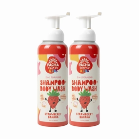Pacha Soap Co. Kids Foaming Shampoo & Body Wash, Strawberry Banana, 2 Pack - Sweet & Sudsy Cleansing Experience, Tear-Free, Nourishes, Moisturizes, Plant-Based, Vitamin Rich, Non-Toxic, Recyclable