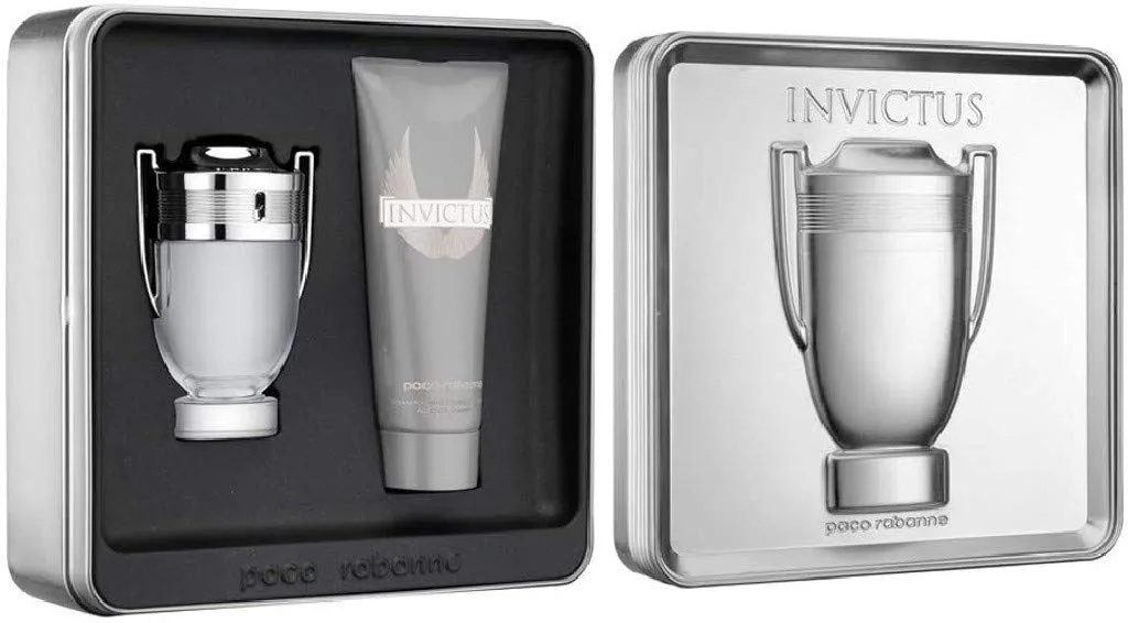 Paco Rabanne Invictus For Men 2 Piece Set Tin Box (3.4 Oz Eau De Toilette Spray   3.4 Oz All Over Shampoo), multi color