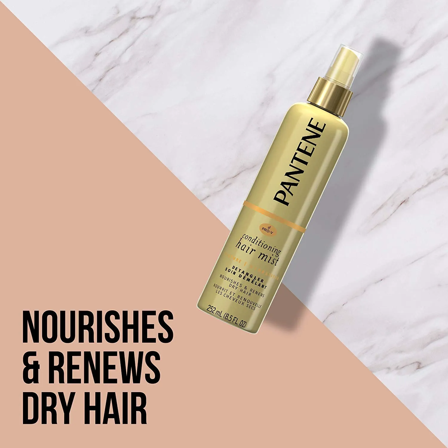 Pantene Conditioning Mist Detangler, Pro-V Nutrient Boost, Nourishing and Renewing, 8.5 Fl Oz (Pack of 3)