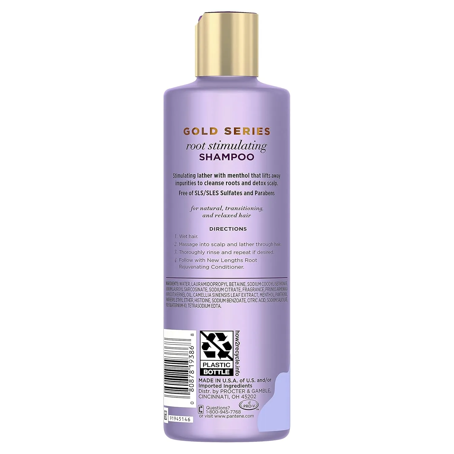 Pantene Gold Series New Lengths Root Stimulating Shampoo with Apricot Oil & Green Tea, for Natural, Textured, Curly, and Coily Hair, Sulfate-Free, Paraben Free, 8.5 Fl Oz (Pack of 2)