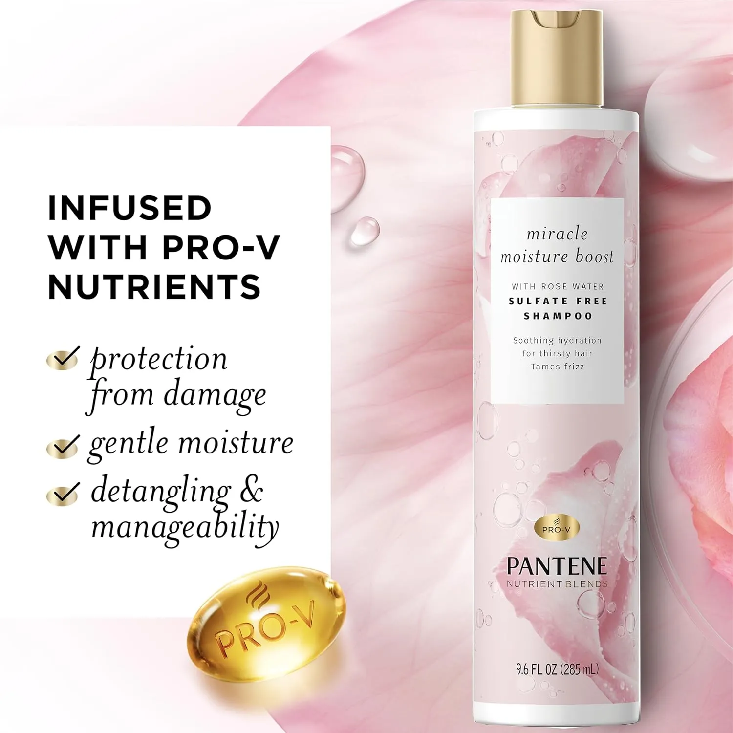 Pantene Nutrient Blends Miracle Moisture Boost Rose Water Shampoo & Conditioner Dual Pack for Dry Hair, Sulfate Free