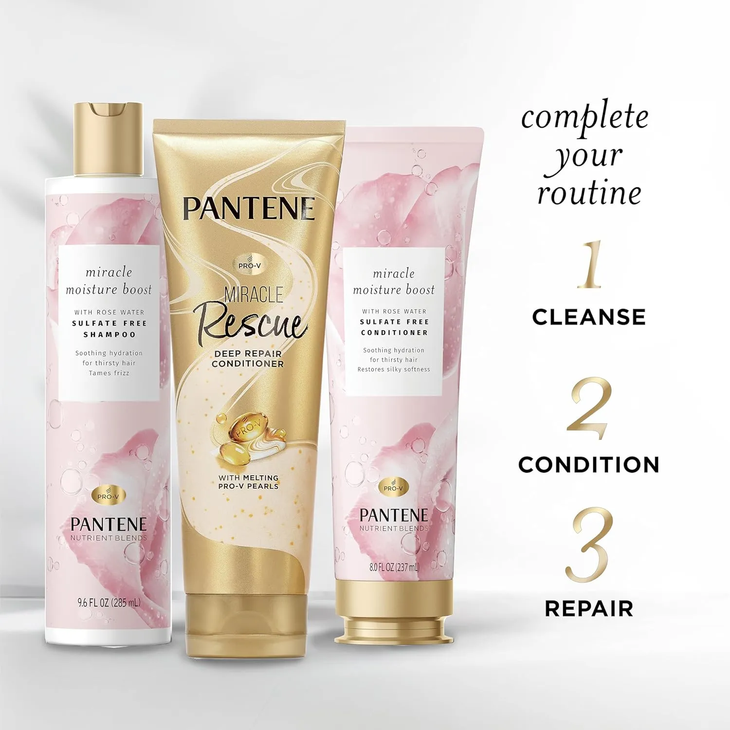 Pantene Nutrient Blends Miracle Moisture Boost Rose Water Shampoo & Conditioner Dual Pack for Dry Hair, Sulfate Free