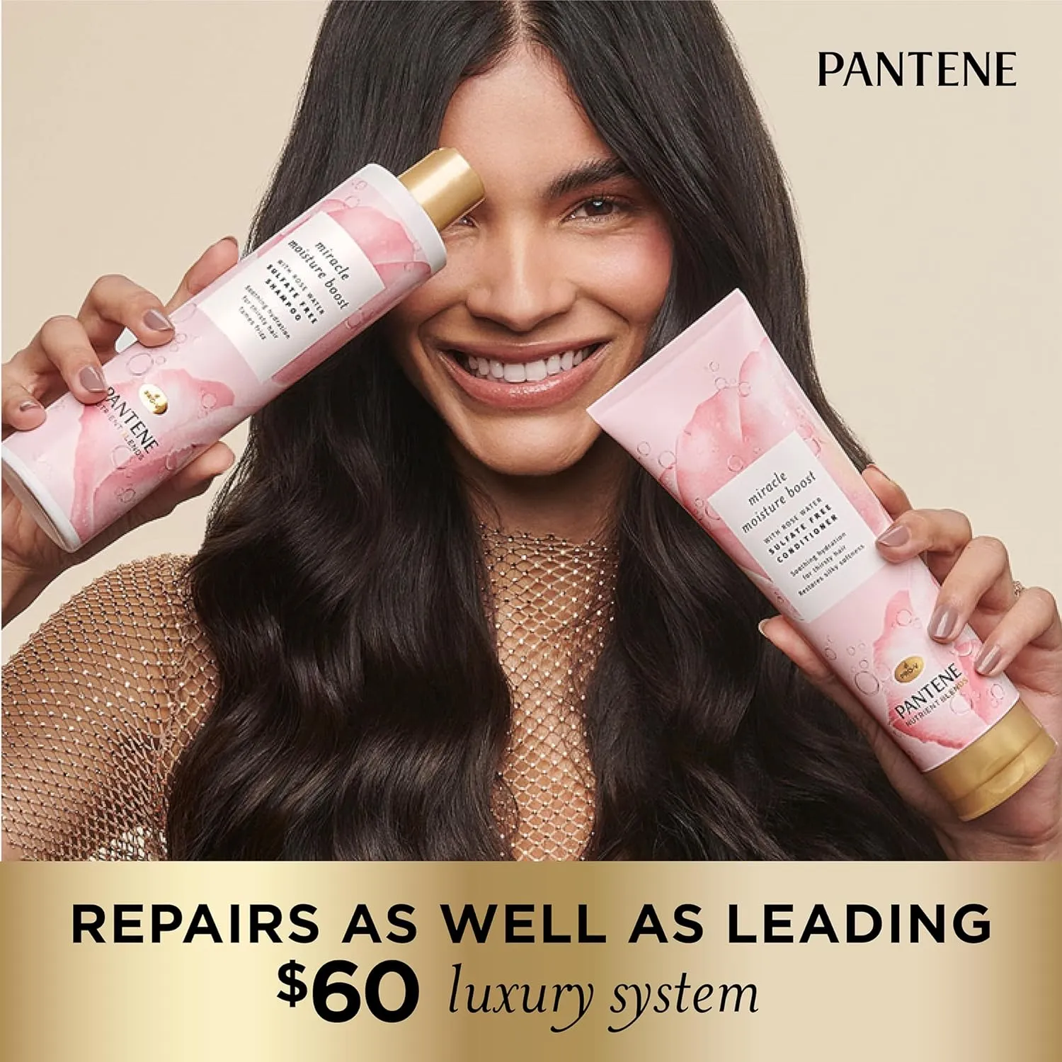 Pantene Nutrient Blends Miracle Moisture Boost Rose Water Shampoo & Conditioner Dual Pack for Dry Hair, Sulfate Free