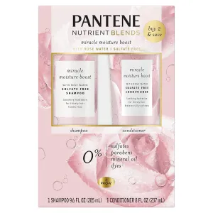 Pantene Nutrient Blends Miracle Moisture Boost Rose Water Shampoo & Conditioner Dual Pack for Dry Hair, Sulfate Free