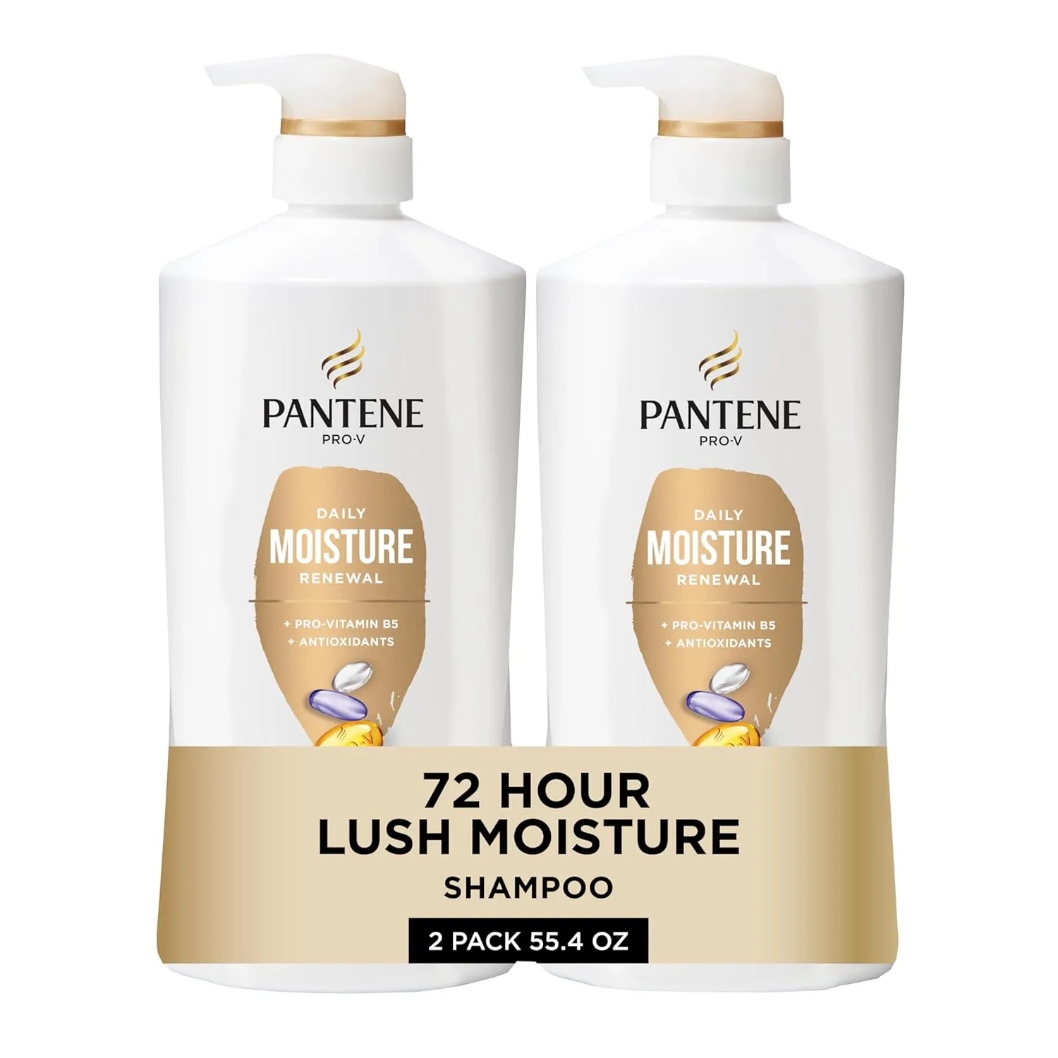 Pantene Shampoo, Daily Moisture Renewal - Pro-V Nutrients for Dry, Color-Treated, Straight to Curly Hair, 72-Hour Hydration & Softness, 27.7 Oz Each, 2-Pack   Miracle Rescue Shot (0.5 Oz)