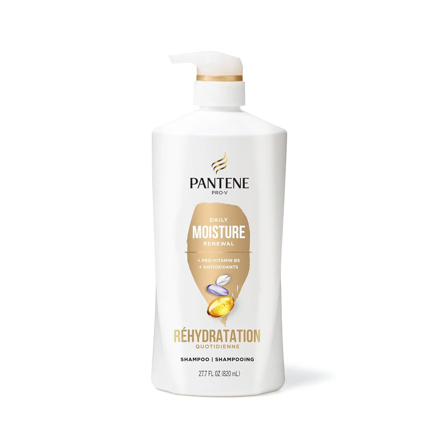 Pantene Shampoo, Daily Moisture Renewal - Pro-V Nutrients for Dry, Color-Treated, Straight to Curly Hair, 72-Hour Hydration & Softness, 27.7 Oz Each, 2-Pack   Miracle Rescue Shot (0.5 Oz)