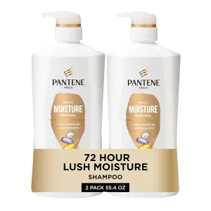 Pantene Shampoo, Daily Moisture Renewal - Pro-V Nutrients for Dry, Color-Treated, Straight to Curly Hair, 72-Hour Hydration & Softness, 27.7 Oz Each, 2-Pack   Miracle Rescue Shot (0.5 Oz)