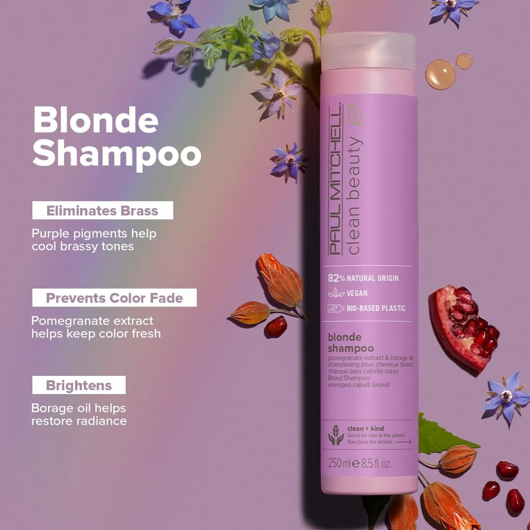 Paul Mitchell Clean Beauty Blonde Purple Shampoo, Gently Cleanses, Eliminates Brassy Tones, For Color-Treated Hair   Naturally Light Hair Colors