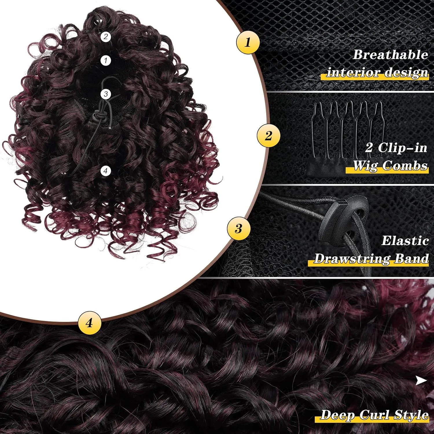 PEACOCO Curly Ponytail Extension Drawstring Ponytails for Black Women - 6 Inch Pony Tail Clip on Ponytail Synthetic Short Afro Hairpiece for Daily Use（1B/bug）