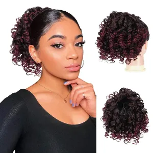 PEACOCO Curly Ponytail Extension Drawstring Ponytails for Black Women - 6 Inch Pony Tail Clip on Ponytail Synthetic Short Afro Hairpiece for Daily Use（1B/bug）