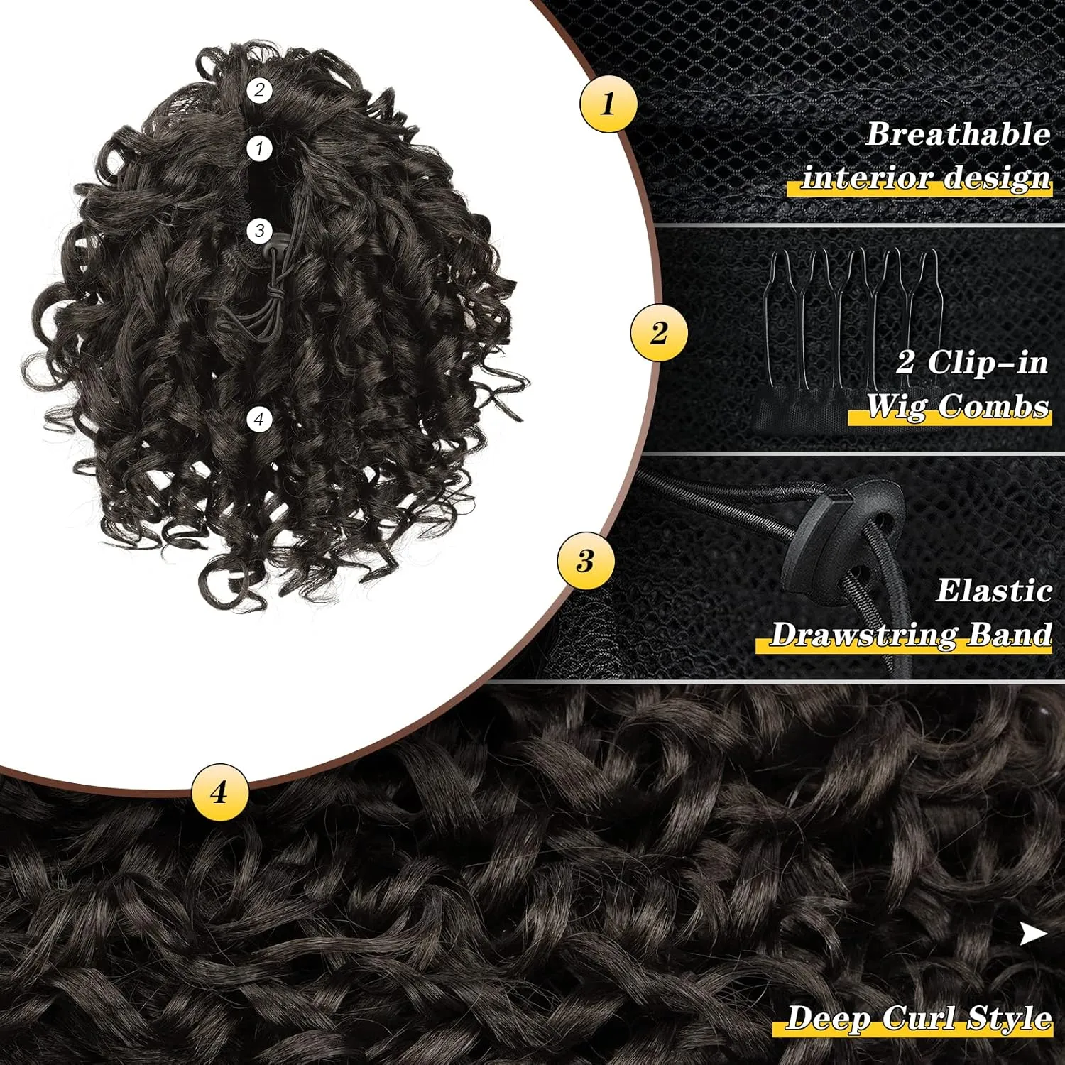 PEACOCO Curly Ponytail Extension Drawstring Ponytails for Black Women - 6 Inch Pony Tail Clip on Ponytail Synthetic Short Afro Hairpiece for Daily Use（2#）