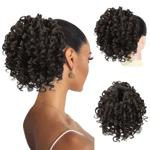 PEACOCO Curly Ponytail Extension Drawstring Ponytails for Black Women - 6 Inch Pony Tail Clip on Ponytail Synthetic Short Afro Hairpiece for Daily Use（2#）