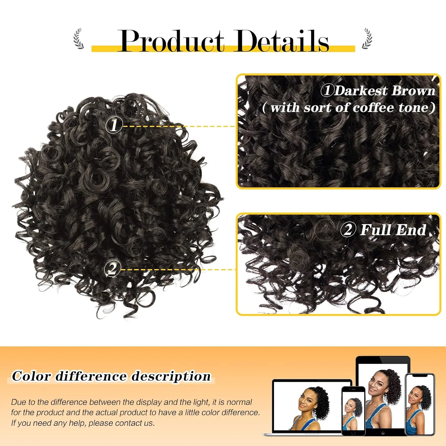 PEACOCO Curly Ponytail Extension Drawstring Ponytails for Black Women - 6 Inch Pony Tail Clip on Ponytail Synthetic Short Afro Hairpiece for Daily Use（2#）