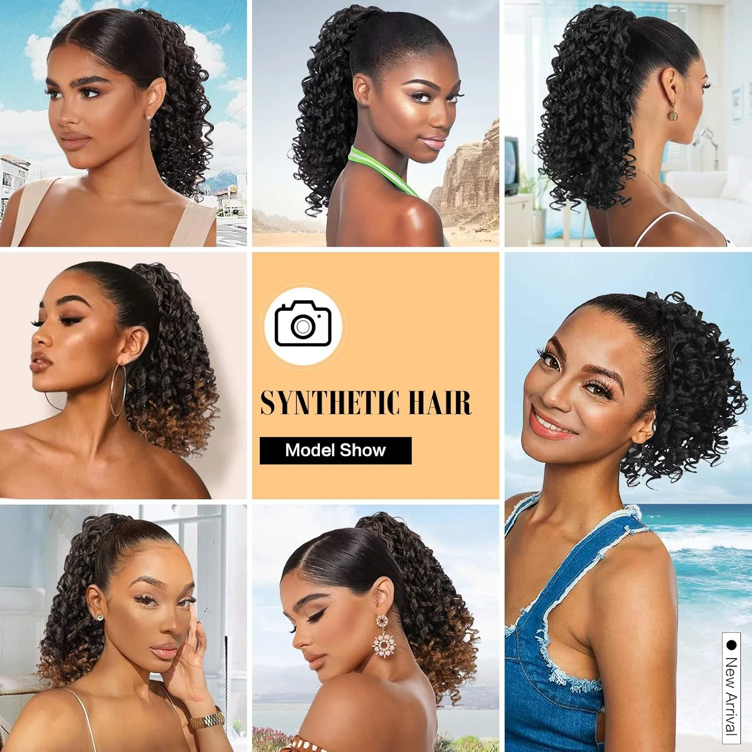 PEACOCO Curly Ponytail Extension Drawstring Ponytails for Black Women - 6 Inch Pony Tail Clip on Ponytail Synthetic Short Afro Hairpiece for Daily Use（4#）