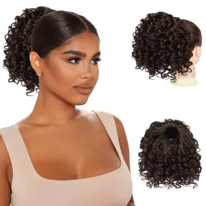PEACOCO Curly Ponytail Extension Drawstring Ponytails for Black Women - 6 Inch Pony Tail Clip on Ponytail Synthetic Short Afro Hairpiece for Daily Use（4#）