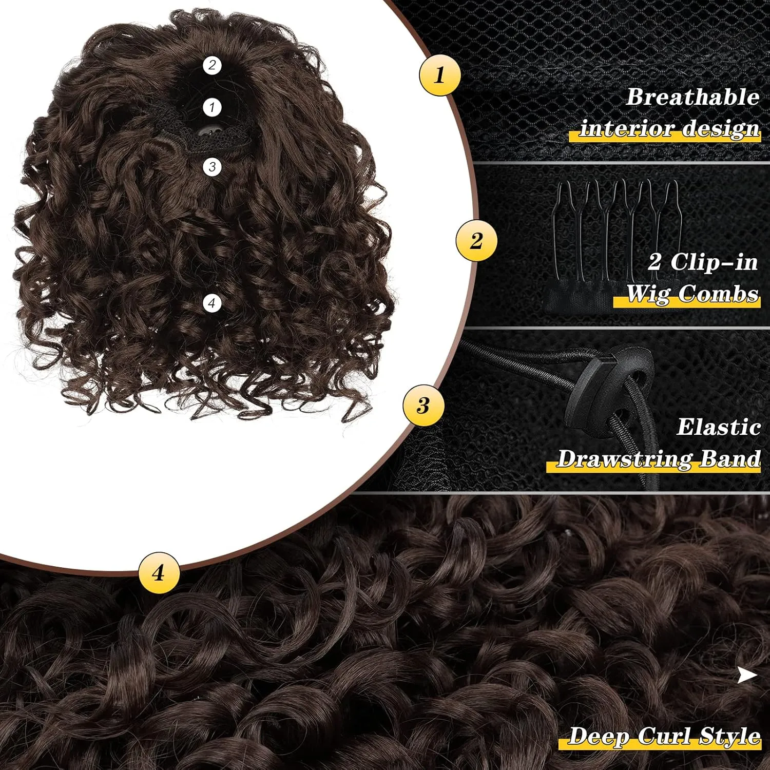 PEACOCO Curly Ponytail Extension Drawstring Ponytails for Black Women - 6 Inch Pony Tail Clip on Ponytail Synthetic Short Afro Hairpiece for Daily Use（4#）